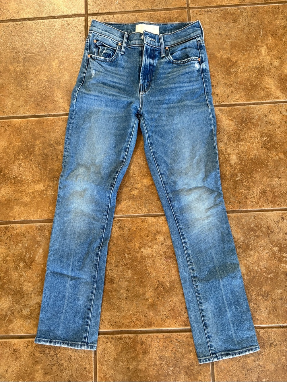 MOTHER superior Straight Leg Jeans in Blue Wash. the rascal ankle